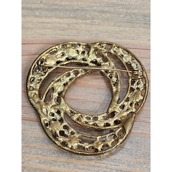 Round Aurora Borealis & Green Rhinestone Brooch Pin AB XL Large Swirl - Picture 5 of 5